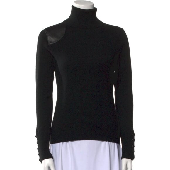 RALPH LAUREN 100% Cashmere Black Leather Shoulder Turtleneck Sweater size M /240 - Picture 9 of 9